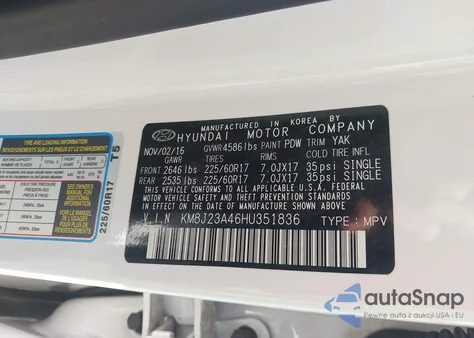 2017 Hyundai Tucson Se from USA, damaged, VIN KM8J23A46HU351836